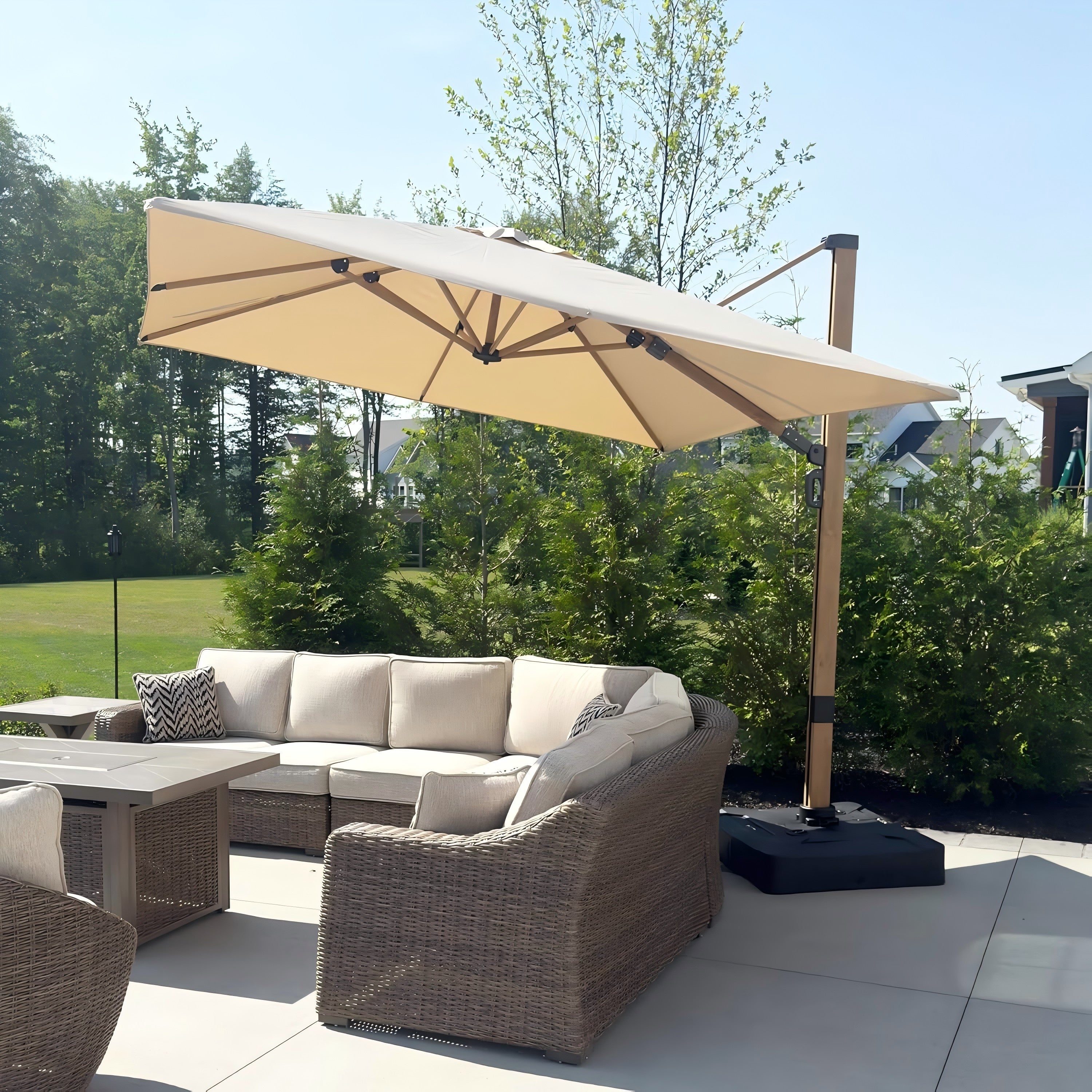 PURPLE LEAF Parasol Déporté Mégagrand à Motif Bois à Manivelle avec Mât Ultra-Renforcé Parasol d'Extérieur de Jardin Carré Rectangle