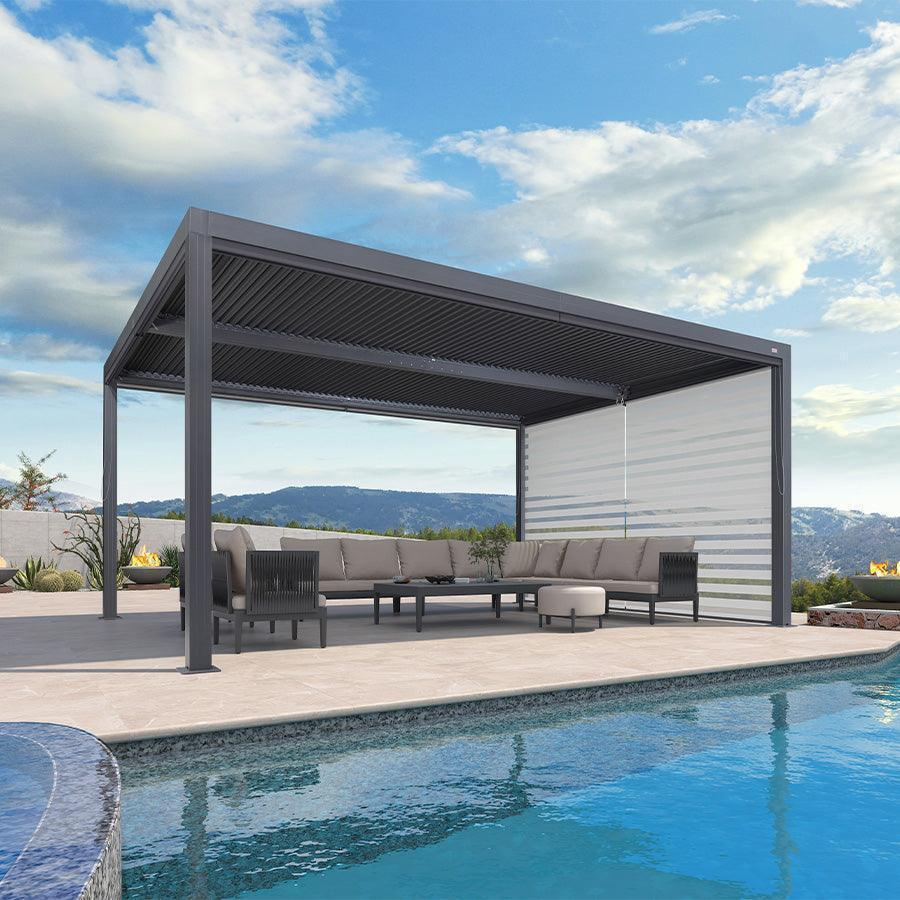 PURPLE LEAF Pergola Bioclimatique Alunimium Toit à Lames Orientables Réglables Tonnelle de Jardin Autoportante avec Stores Enrouleurs Pavillon de Jardin Hardtop Imperméable Abri Terrasse Anthracite