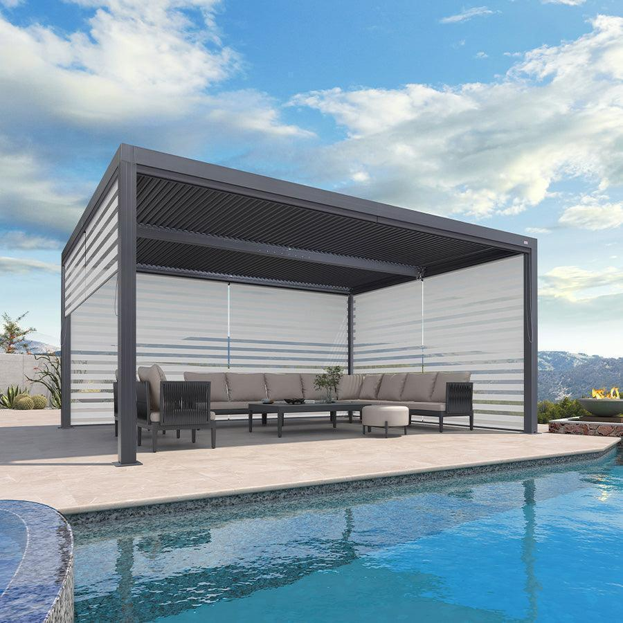 PURPLE LEAF Pergola Bioclimatique Alunimium Toit à Lames Orientables Réglables Tonnelle de Jardin Autoportante avec Stores Enrouleurs Pavillon de Jardin Hardtop Imperméable Abri Terrasse Anthracite