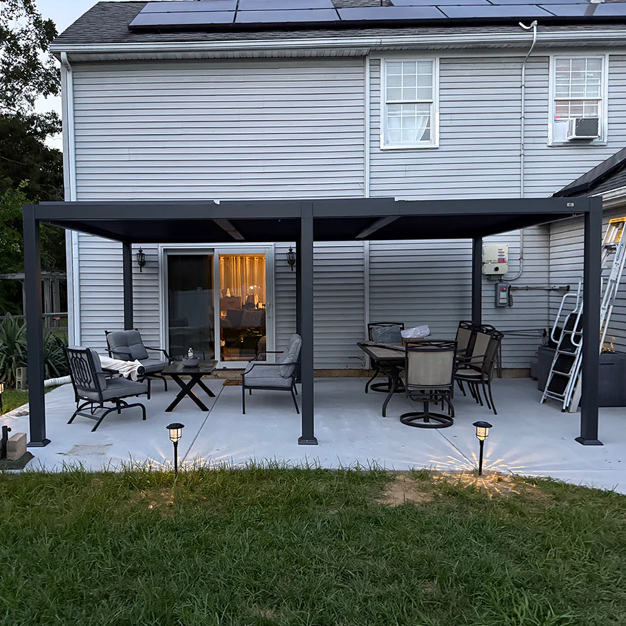 PURPLE LEAF Pergola Bioclimatique Toit à Lames avec Bande Lumineuse LED pour Terrasse Jardin, Anthracite