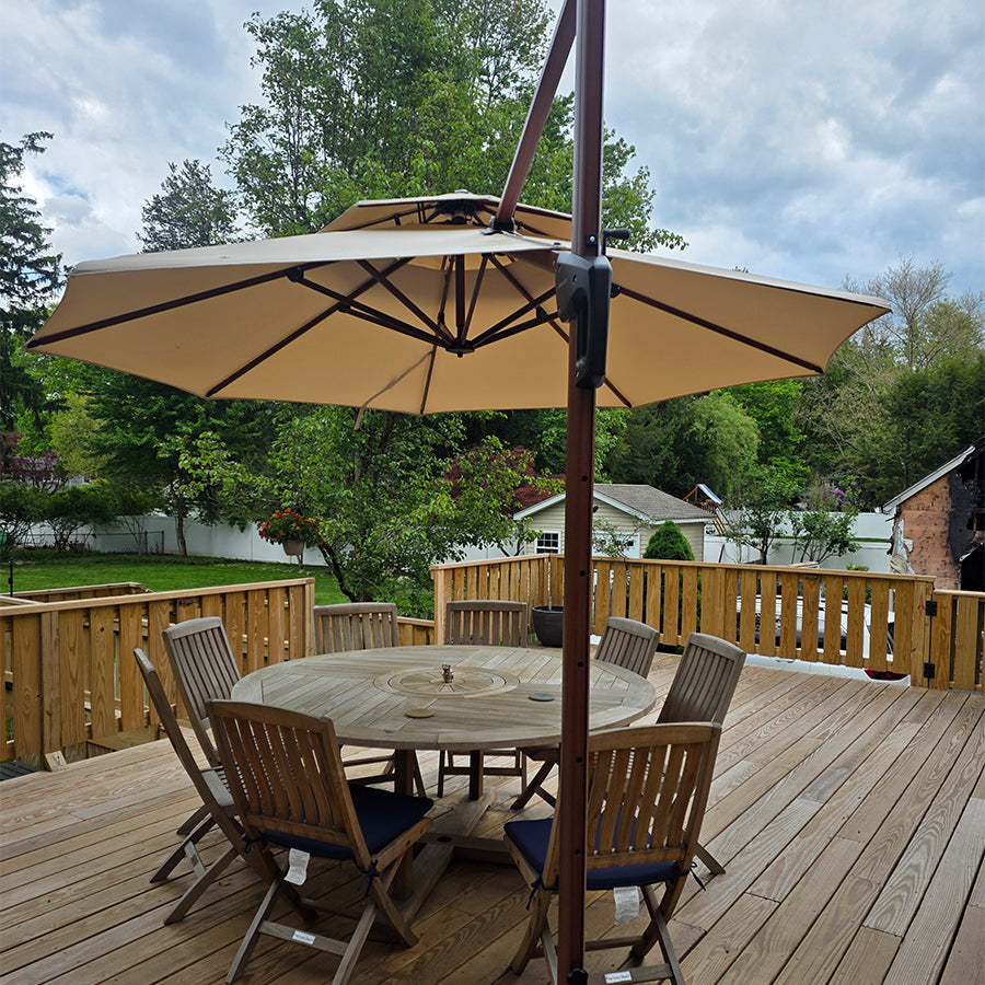 PURPLE LEAF Parasol Déporté Rond Grain de Bois en Aluminium Parasol De Jardin Extérieur Toit à Double Rotatif 360°