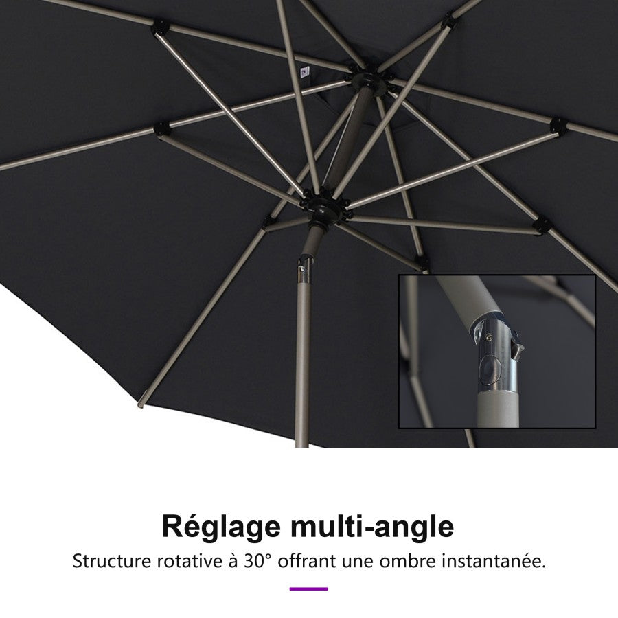 PURPLE LEAF Parasol Droit Inclinable de Marché avec Système de Manivelle Visible Carré Rectangle Rond