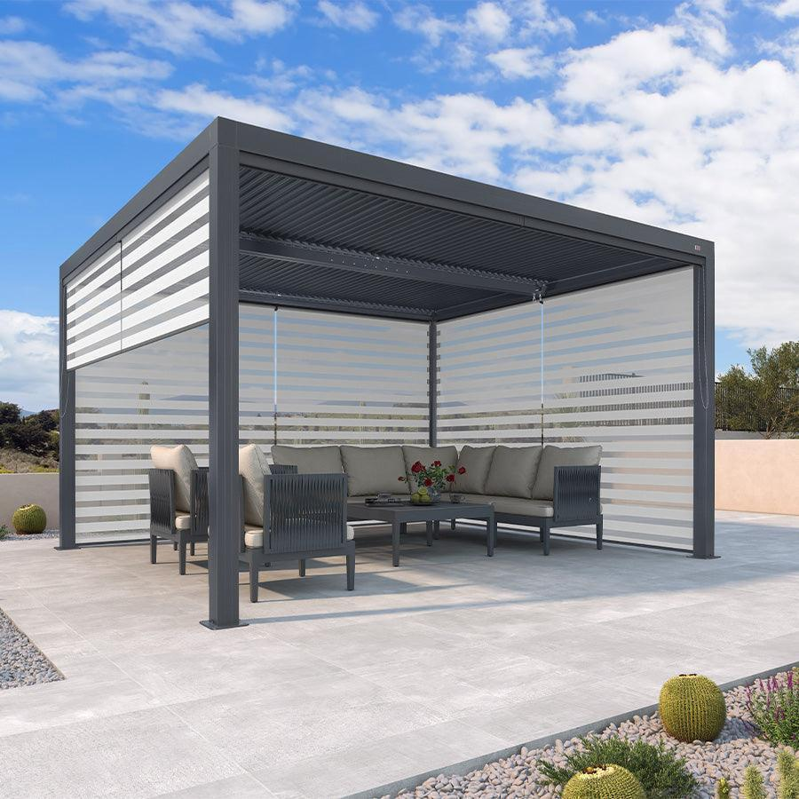 PURPLE LEAF Pergola Bioclimatique Alunimium Toit à Lames Orientables Réglables Tonnelle de Jardin Autoportante avec Stores Enrouleurs Pavillon de Jardin Hardtop Imperméable Abri Terrasse Anthracite