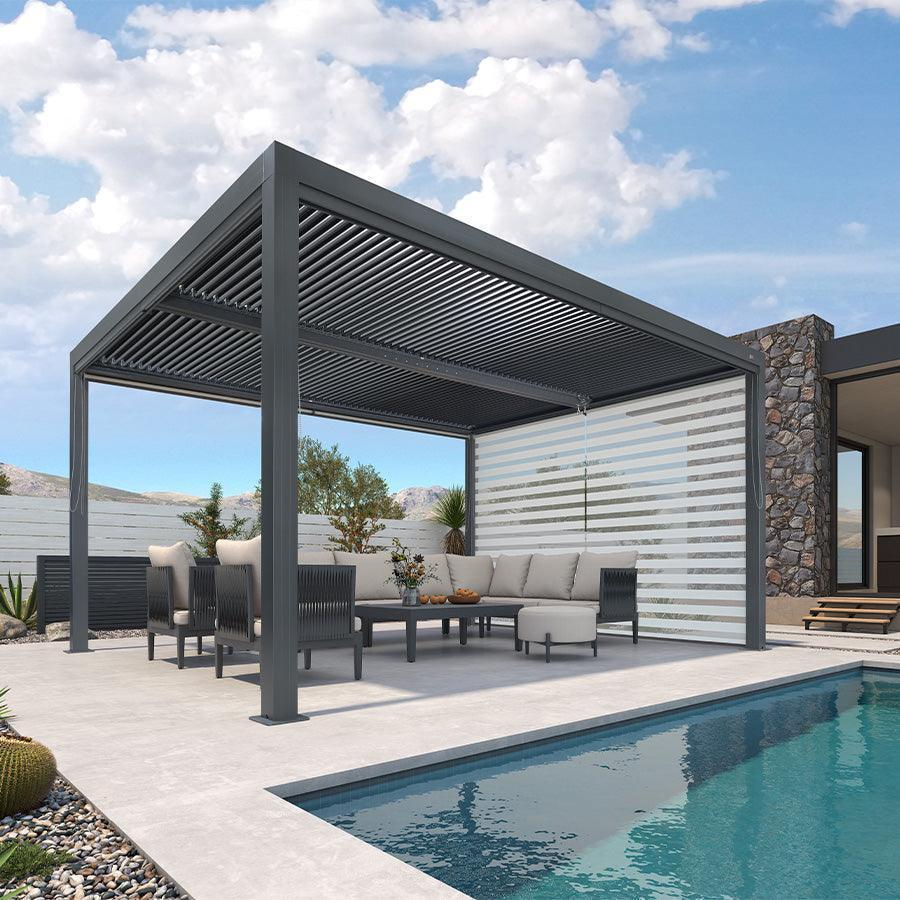 PURPLE LEAF Pergola Bioclimatique Alunimium Toit à Lames Orientables Réglables Tonnelle de Jardin Autoportante avec Stores Enrouleurs Pavillon de Jardin Hardtop Imperméable Abri Terrasse Anthracite