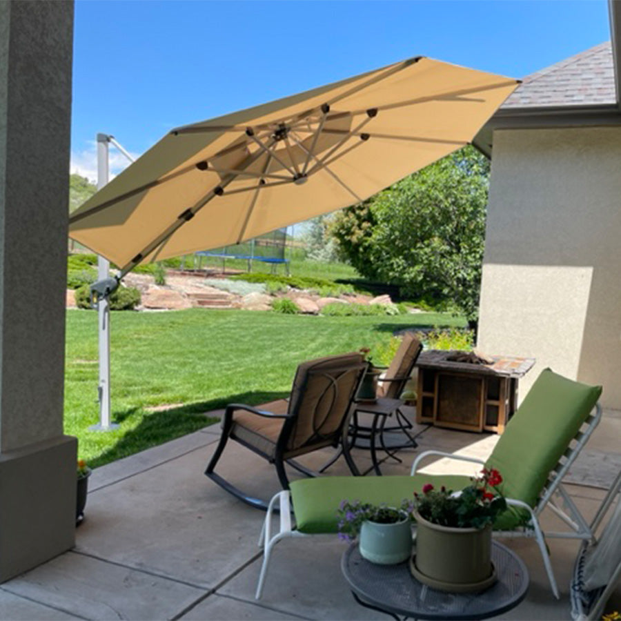 PURPLE LEAF Parasol De Jardin Extérieur Rond avec LED, Parasol Déporté avec Manivelle, Parasol Excentré Inclinable