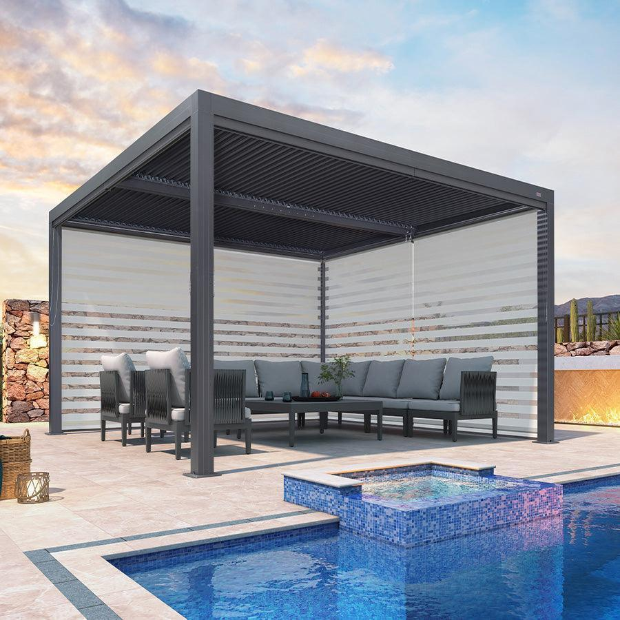 PURPLE LEAF Pergola Bioclimatique Alunimium Toit à Lames Orientables Réglables Tonnelle de Jardin Autoportante avec Stores Enrouleurs Pavillon de Jardin Hardtop Imperméable Abri Terrasse Anthracite