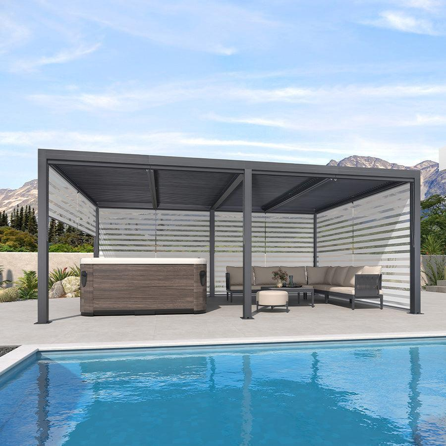 PURPLE LEAF Pergola Bioclimatique Alunimium Toit à Lames Orientables Réglables Tonnelle de Jardin Autoportante avec Stores Enrouleurs Pavillon de Jardin Hardtop Imperméable Abri Terrasse Anthracite