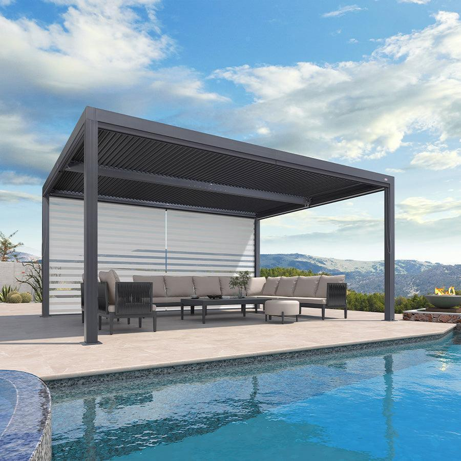 PURPLE LEAF Pergola Bioclimatique Alunimium Toit à Lames Orientables Réglables Tonnelle de Jardin Autoportante avec Stores Enrouleurs Pavillon de Jardin Hardtop Imperméable Abri Terrasse Anthracite