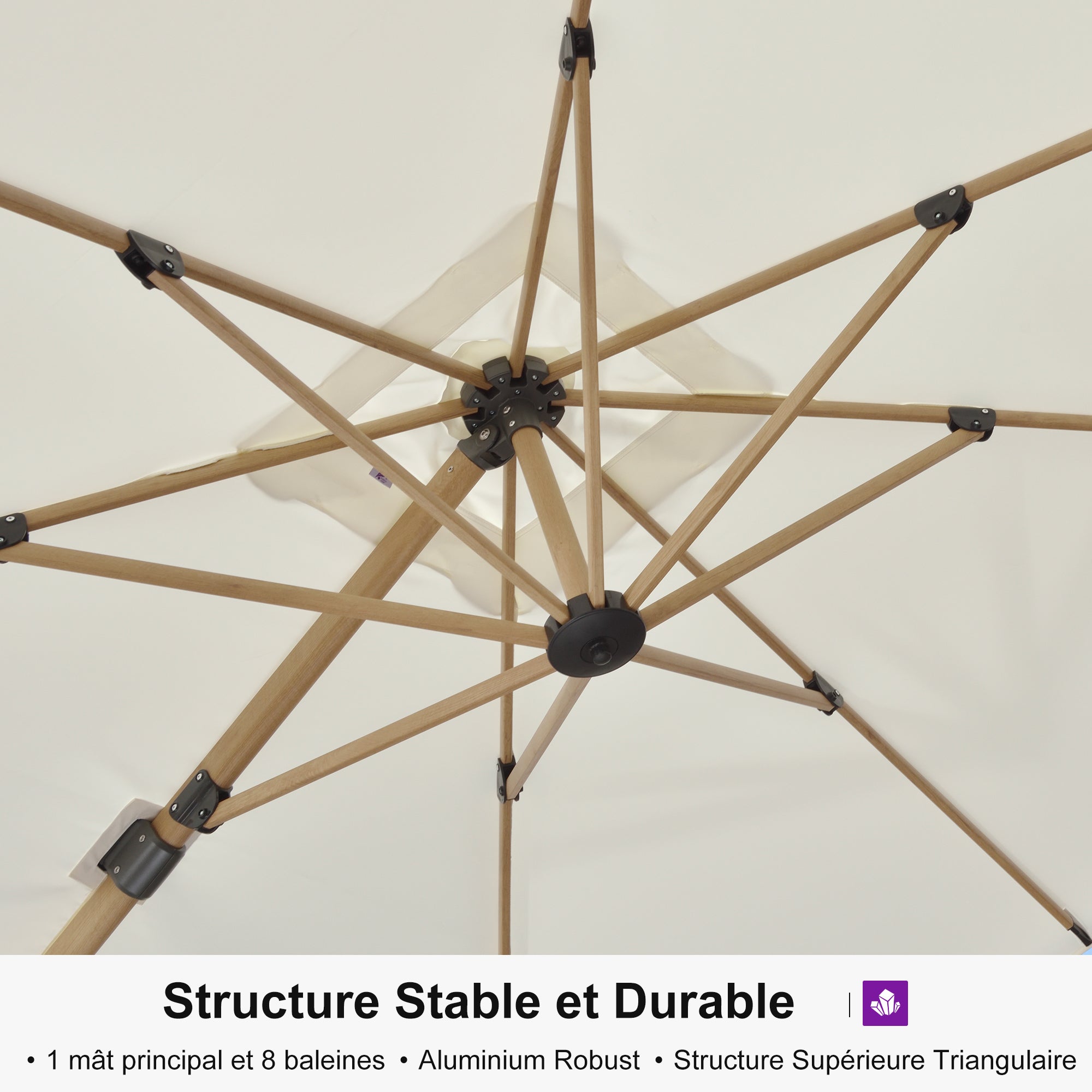 PURPLE LEAF Parasol Déporté Mégagrand à Motif Bois à Manivelle avec Mât Ultra-Renforcé Parasol d'Extérieur de Jardin Carré Rectangle