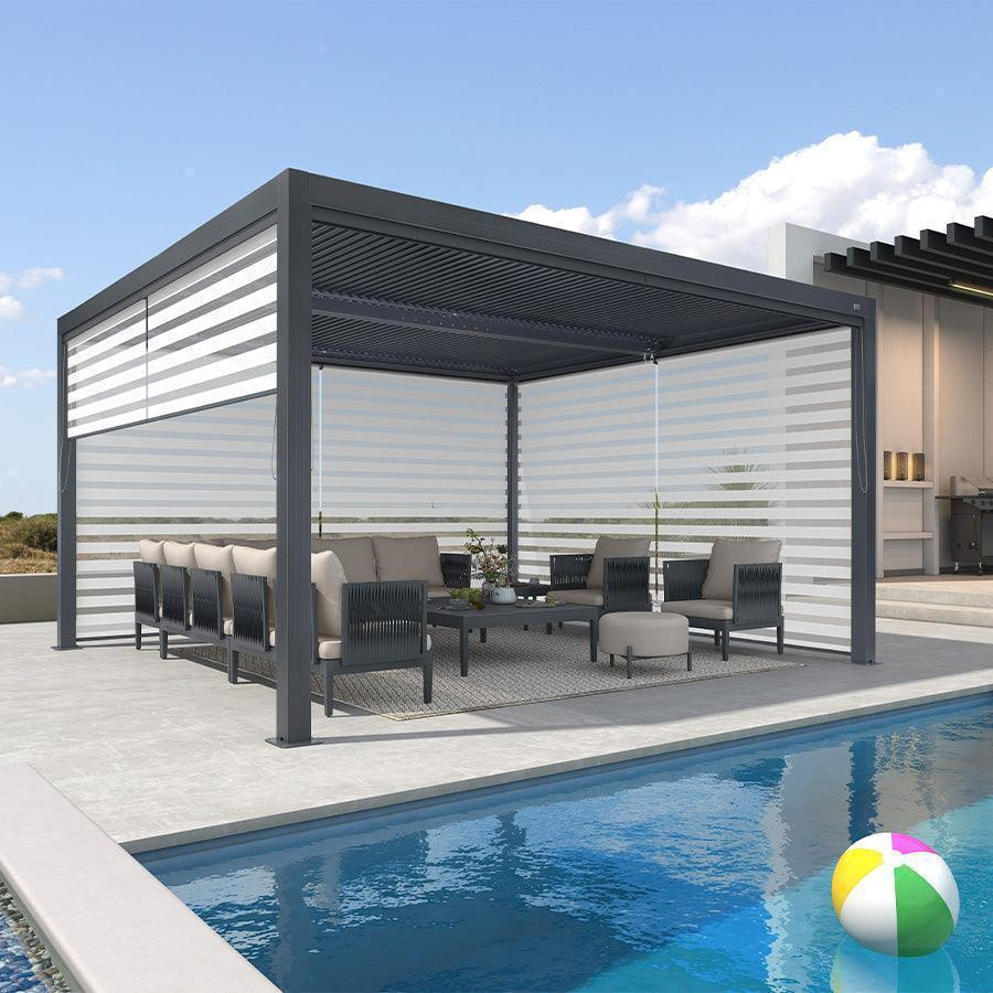 PURPLE LEAF Pergola Bioclimatique Alunimium Toit à Lames Orientables Réglables Tonnelle de Jardin Autoportante avec Stores Enrouleurs Pavillon de Jardin Hardtop Imperméable Abri Terrasse Anthracite