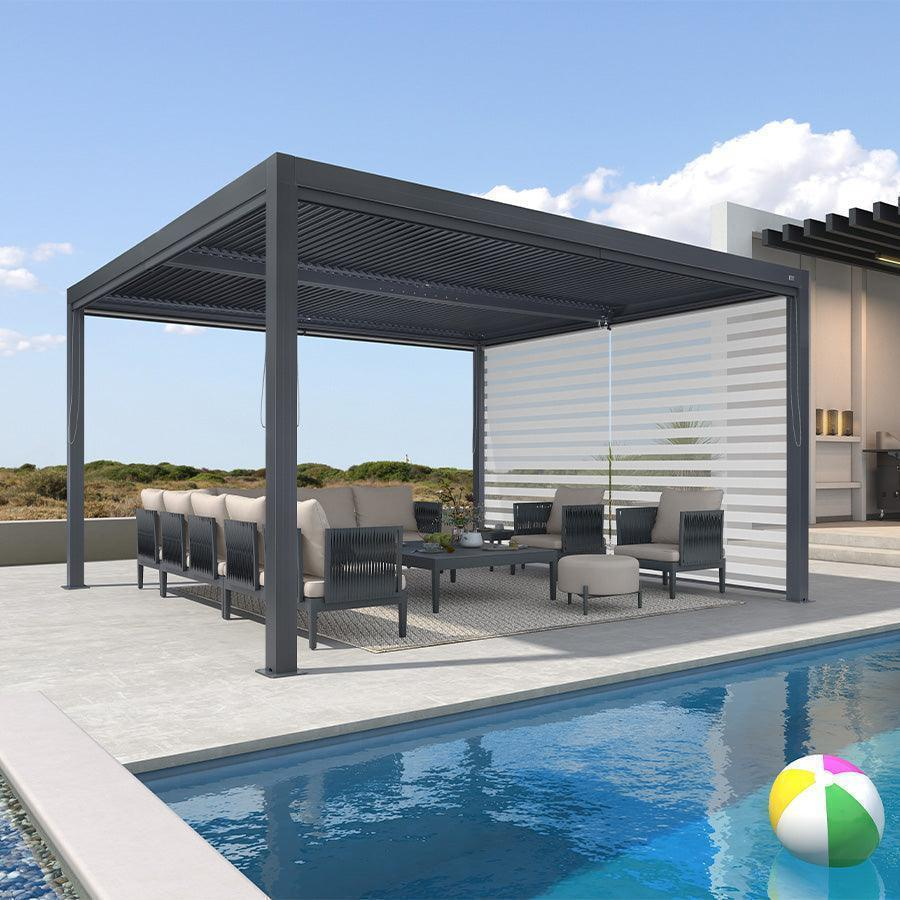 PURPLE LEAF Pergola Bioclimatique Alunimium Toit à Lames Orientables Réglables Tonnelle de Jardin Autoportante avec Stores Enrouleurs Pavillon de Jardin Hardtop Imperméable Abri Terrasse Anthracite