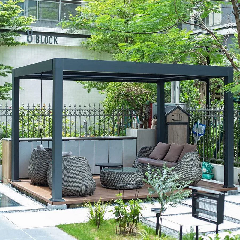 PURPLE LEAF Pergola Bioclimatique d'extérieur en aluminium à toit réglable pour terrasse et jardin grise