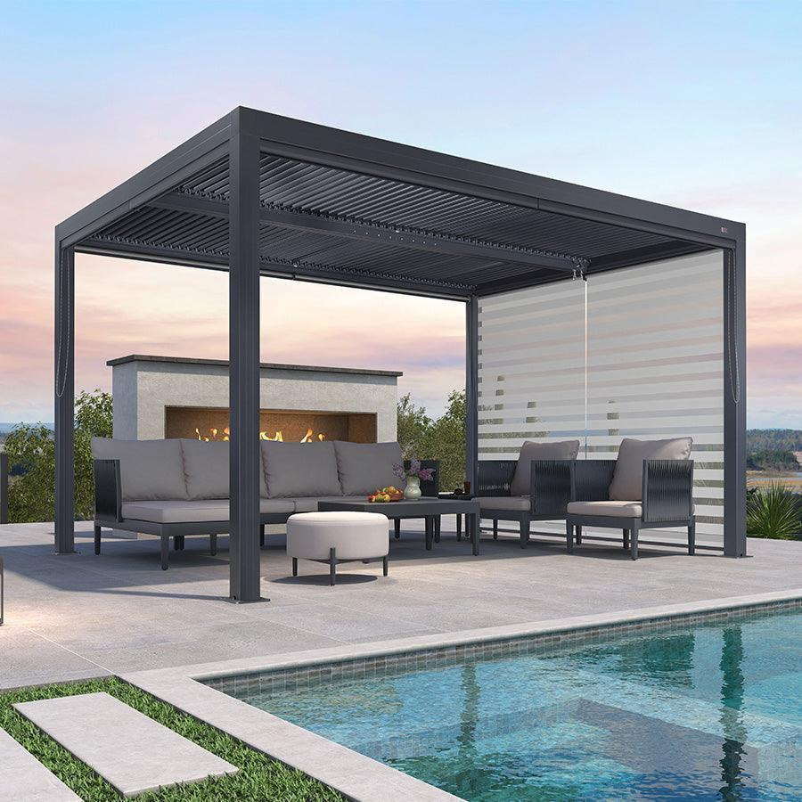 PURPLE LEAF Pergola Bioclimatique Alunimium Toit à Lames Orientables Réglables Tonnelle de Jardin Autoportante avec Stores Enrouleurs Pavillon de Jardin Hardtop Imperméable Abri Terrasse Anthracite