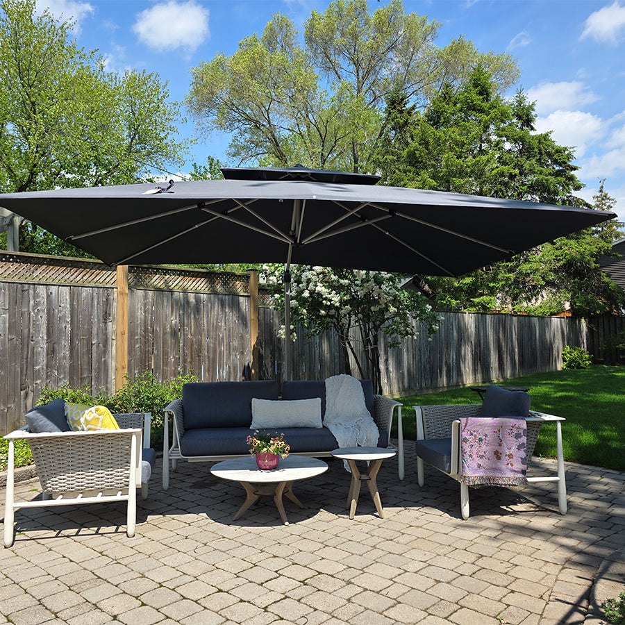 PURPLE LEAF Parasol Déporté Inclinable Rectangulaire, Parasol De Jardin Extérieur Toit à Double Rotatif 360°, Parasol Terrasse Extérieur