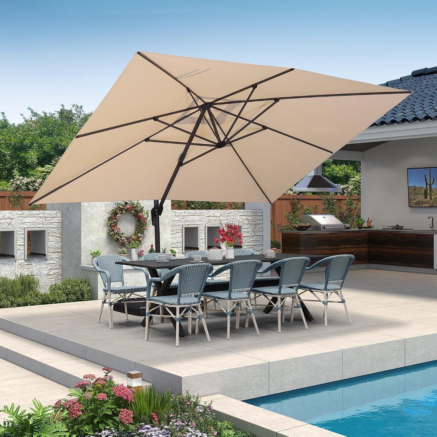 PURPLE LEAF Parasol De Jardin Exterieur Parasol Déporté Rotatif 360°, Parasol Excentré Inclinable, Parasol Suspendu Balcon
