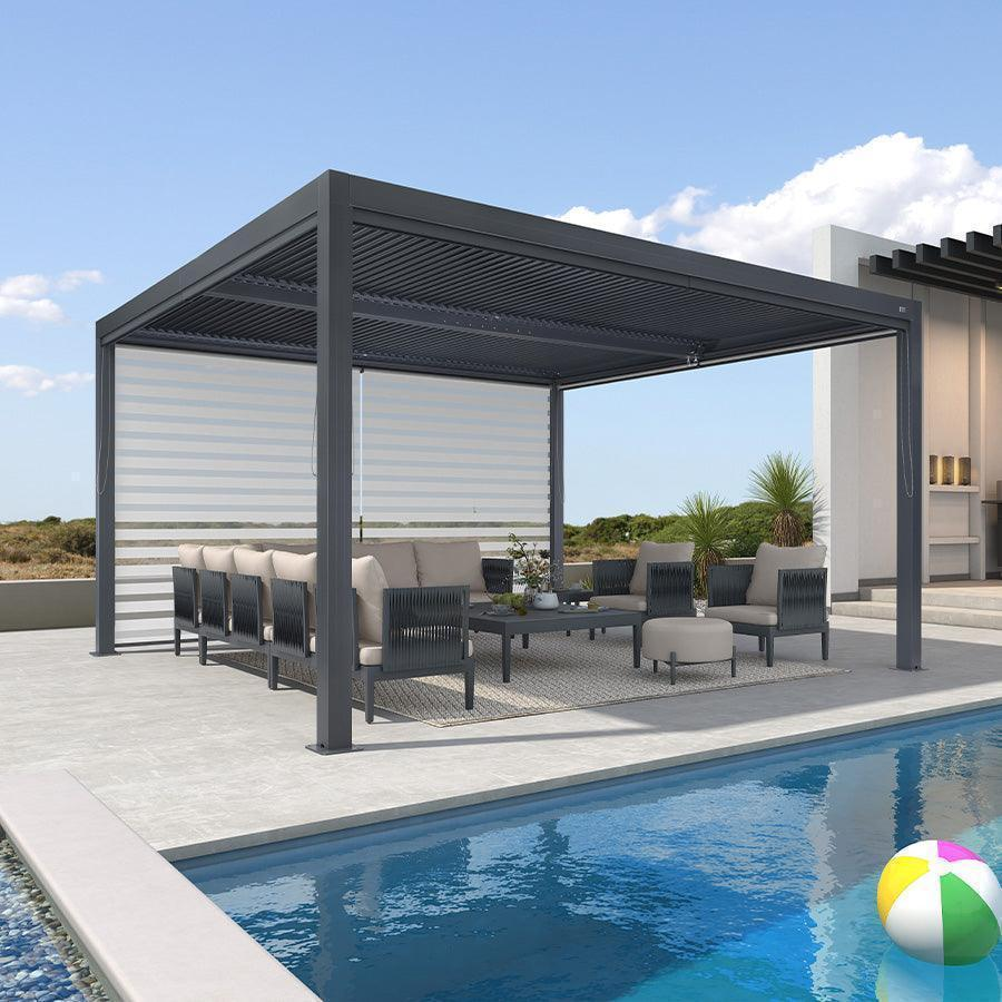 PURPLE LEAF Pergola Bioclimatique Alunimium Toit à Lames Orientables Réglables Tonnelle de Jardin Autoportante avec Stores Enrouleurs Pavillon de Jardin Hardtop Imperméable Abri Terrasse Anthracite