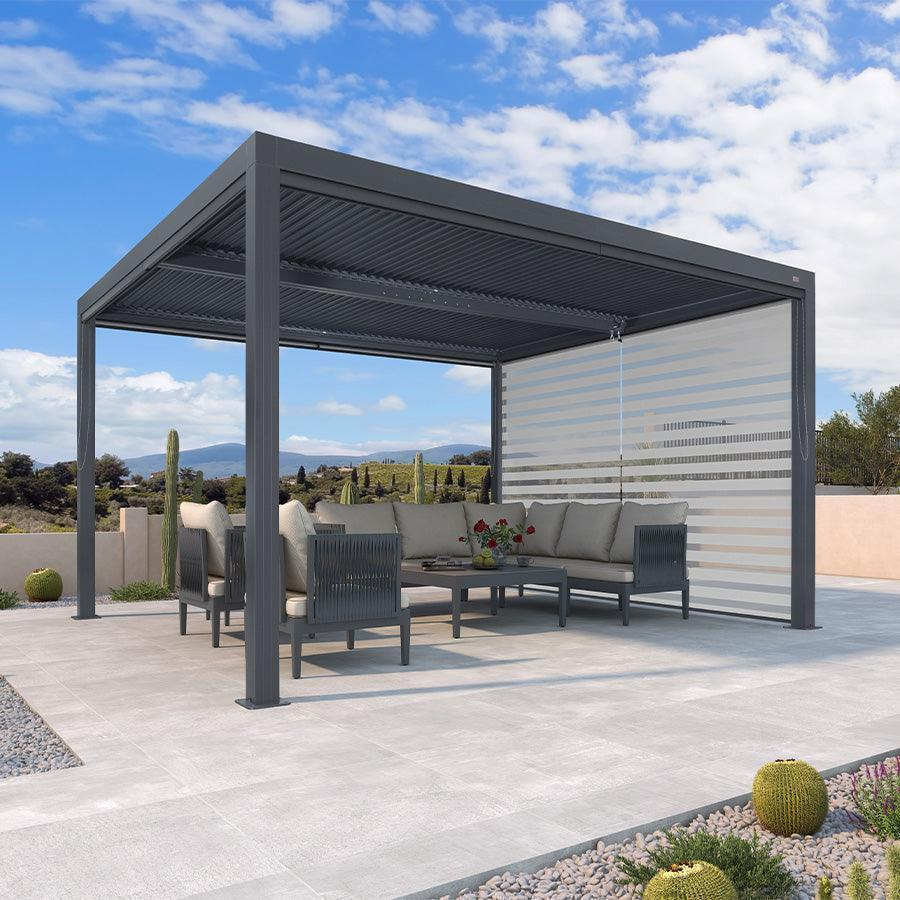 PURPLE LEAF Pergola Bioclimatique Alunimium Toit à Lames Orientables Réglables Tonnelle de Jardin Autoportante avec Stores Enrouleurs Pavillon de Jardin Hardtop Imperméable Abri Terrasse Anthracite