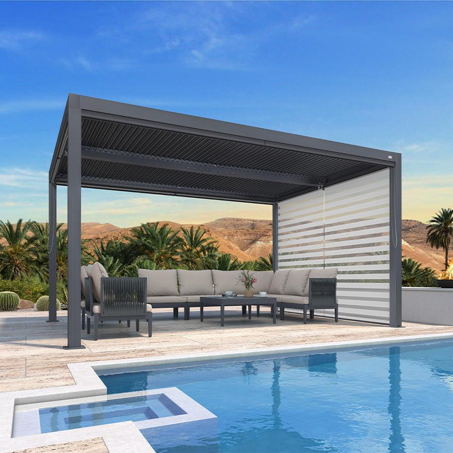 PURPLE LEAF Pergola Bioclimatique Alunimium Toit à Lames Orientables Réglables Tonnelle de Jardin Autoportante avec Stores Enrouleurs Pavillon de Jardin Hardtop Imperméable Abri Terrasse Anthracite