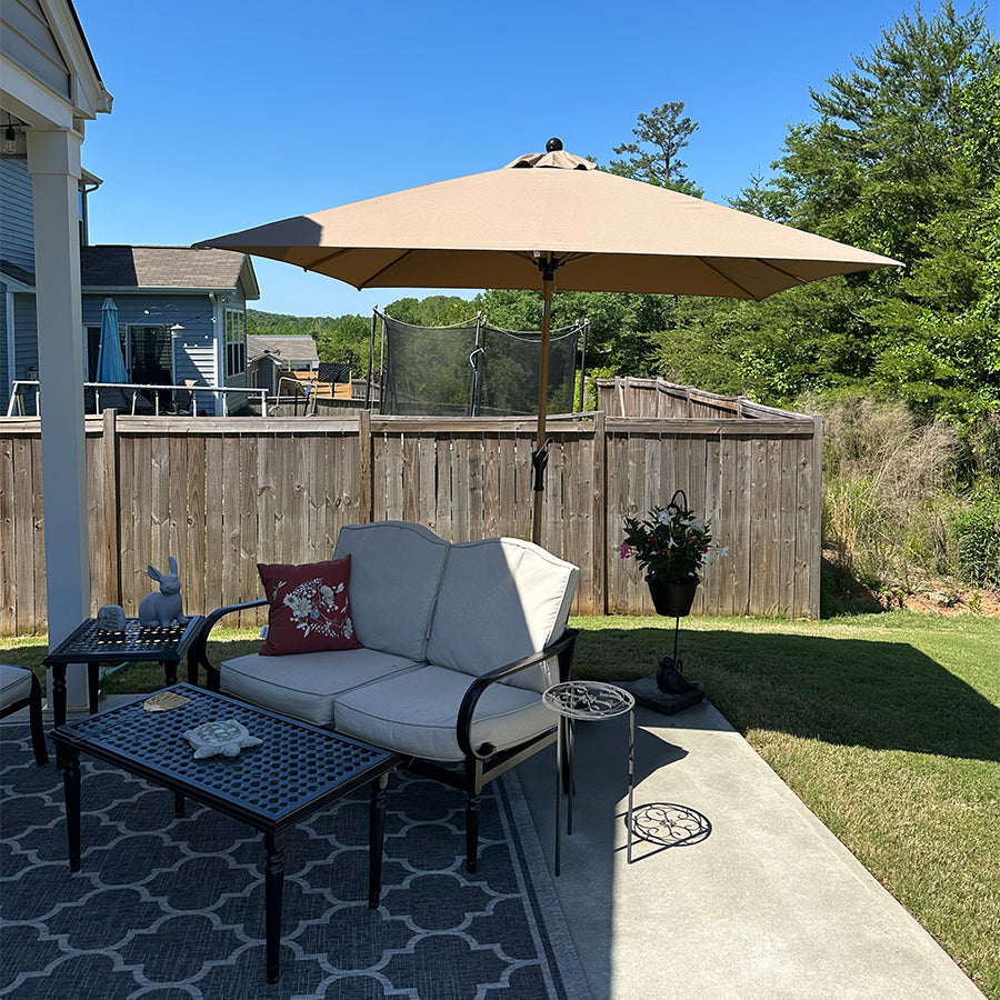 PURPLE LEAF Parasol Droit Inclinable de Marché d'Extérieur en Aluminium avec Effet Bois Pour Table de Jardin Carré Rectangle Rond