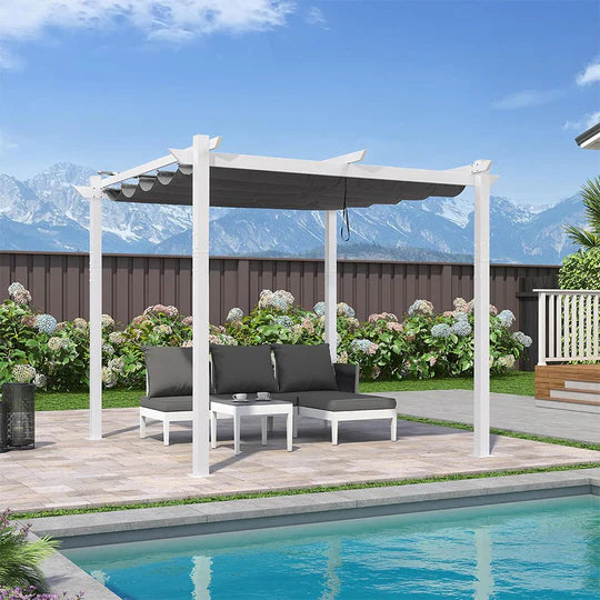 PURPLE LEAF Pergola rétractable d'extérieur avec double abri solaire Blanc Heavy-Duty Aluminium Pergola Patio Pergola moderne pour jardin deck arrière-cour