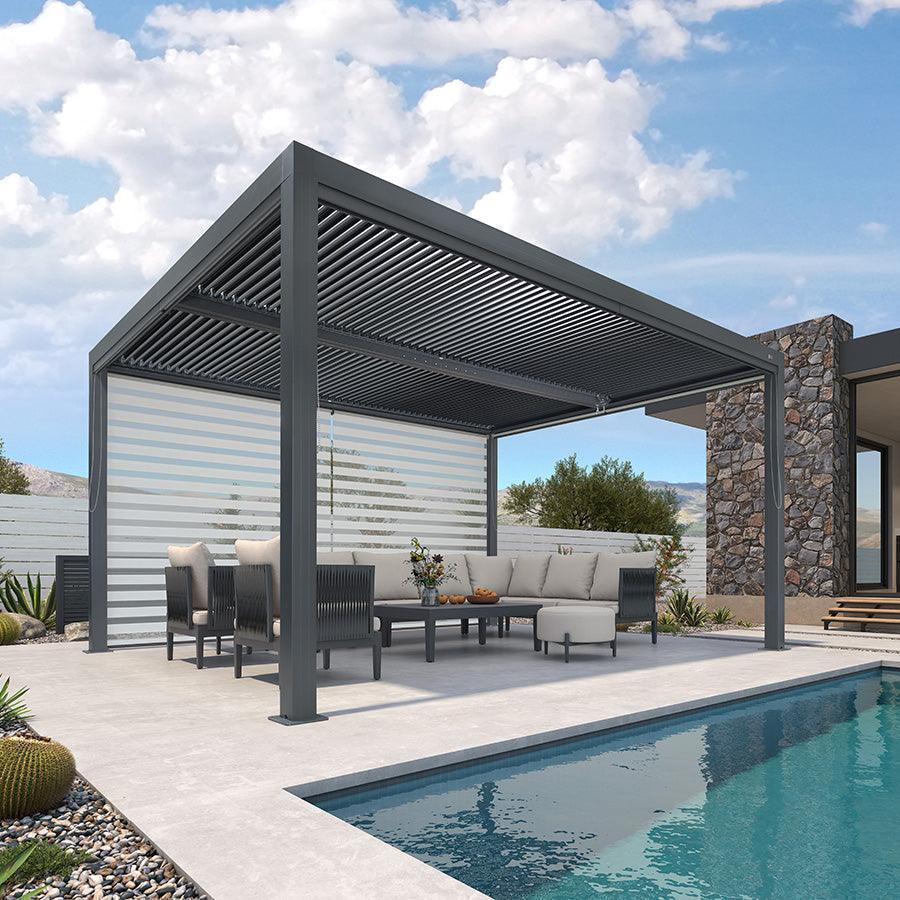 PURPLE LEAF Pergola Bioclimatique Alunimium Toit à Lames Orientables Réglables Tonnelle de Jardin Autoportante avec Stores Enrouleurs Pavillon de Jardin Hardtop Imperméable Abri Terrasse Anthracite