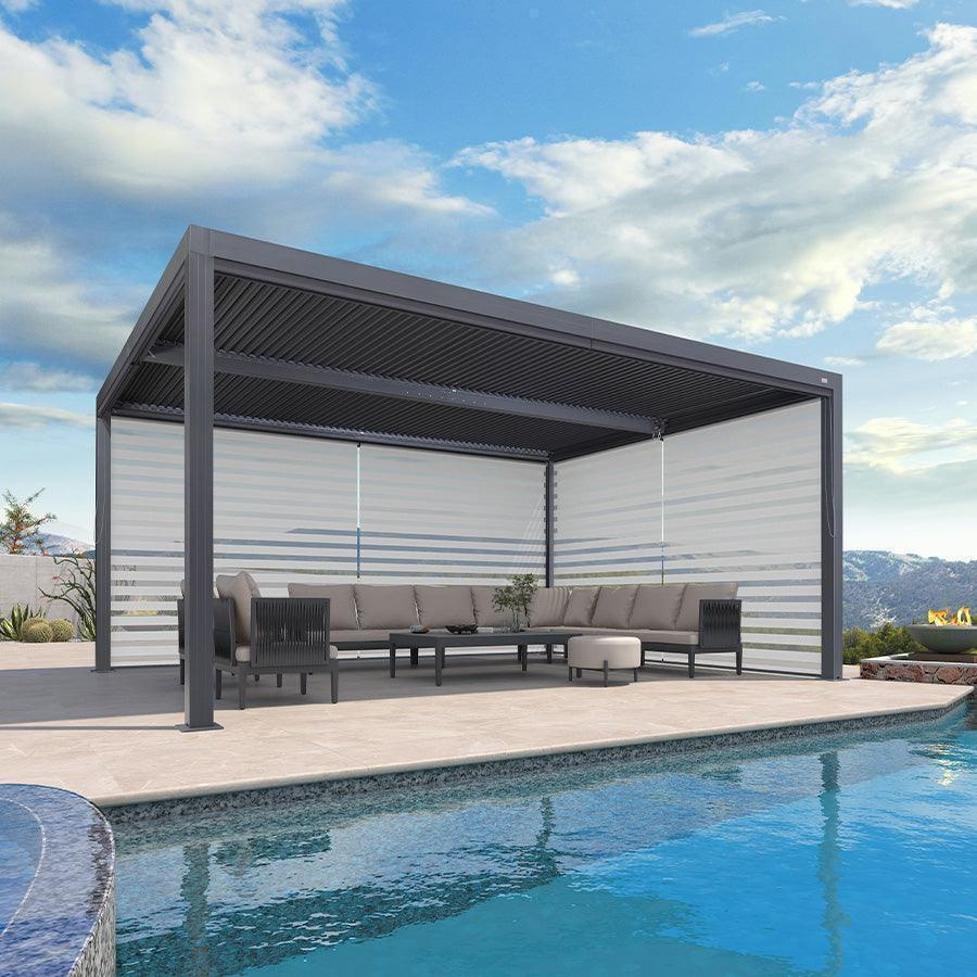 PURPLE LEAF Pergola Bioclimatique Alunimium Toit à Lames Orientables Réglables Tonnelle de Jardin Autoportante avec Stores Enrouleurs Pavillon de Jardin Hardtop Imperméable Abri Terrasse Anthracite