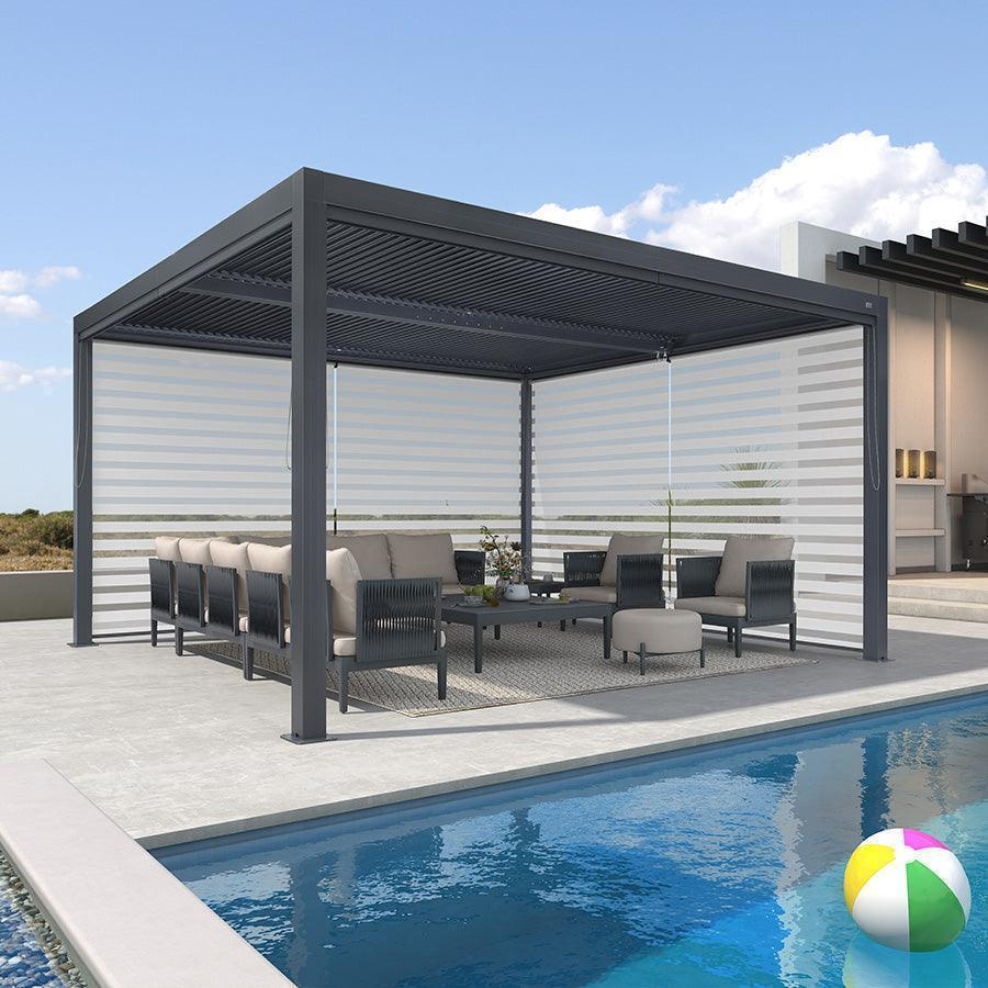 PURPLE LEAF Pergola Bioclimatique Alunimium Toit à Lames Orientables Réglables Tonnelle de Jardin Autoportante avec Stores Enrouleurs Pavillon de Jardin Hardtop Imperméable Abri Terrasse Anthracite