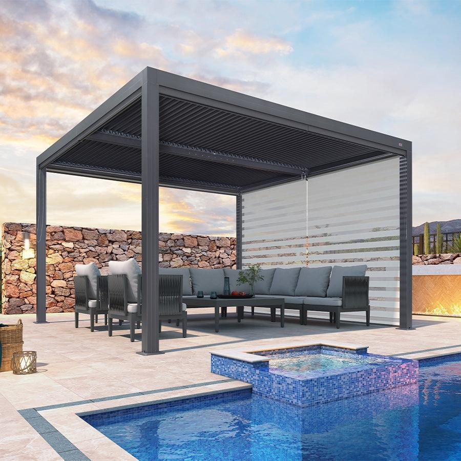 PURPLE LEAF Pergola Bioclimatique Alunimium Toit à Lames Orientables Réglables Tonnelle de Jardin Autoportante avec Stores Enrouleurs Pavillon de Jardin Hardtop Imperméable Abri Terrasse Anthracite