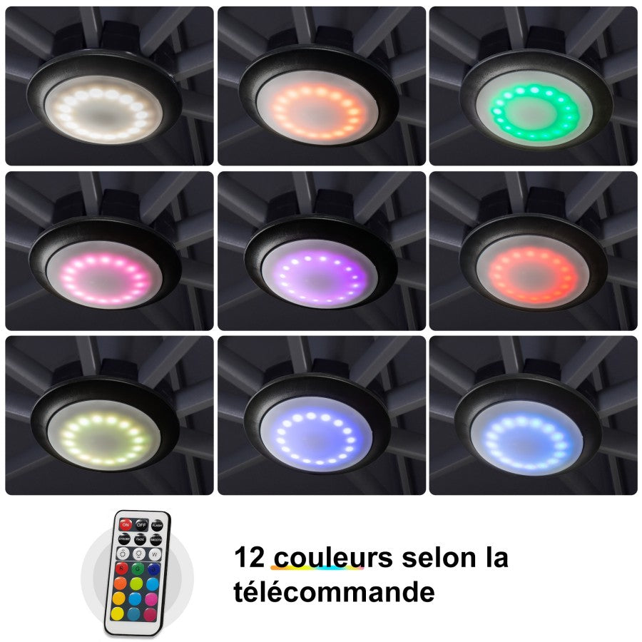 PURPLE LEAF Éclairage de Parasol, Lumière Vive avec 4 Modes et 12 Couleurs, Fonctionne sur Batterie et Rechargeable par USB, pour Jardin, Plage, Fête et Camping