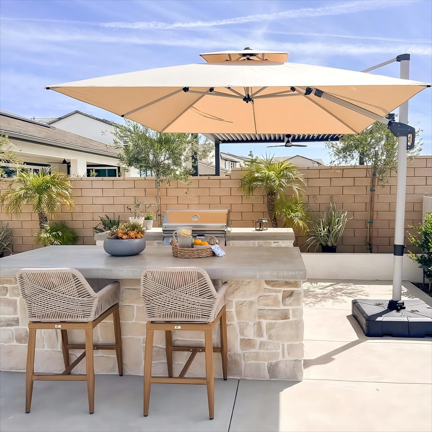 PURPLE LEAF Parasol Déporté Inclinable, Parasol De Jardin Exterieur Toit à Double Rotatif 360°,Parasol Terrasse Exterieur Luxueux
