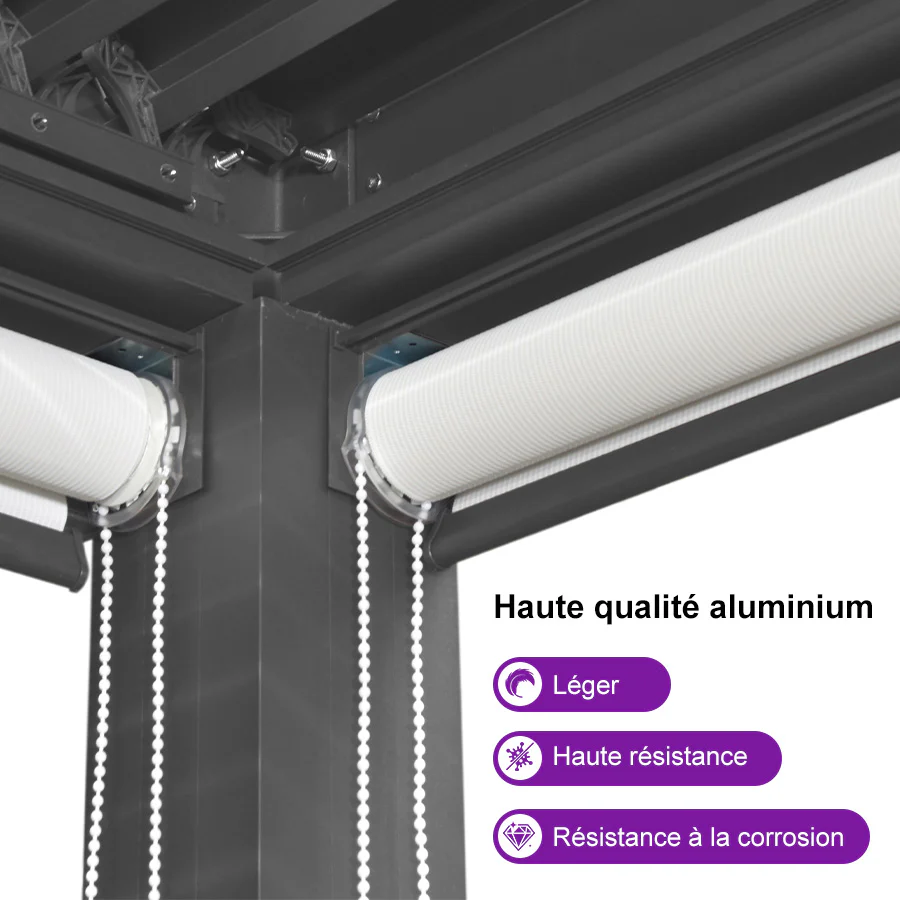 PURPLE LEAF Pergola Bioclimatique Alunimium Toit à Lames Orientables Réglables Tonnelle de Jardin Autoportante avec Stores Enrouleurs Pavillon de Jardin Hardtop Imperméable Abri Terrasse Anthracite
