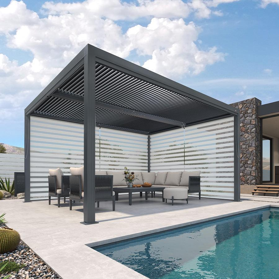 PURPLE LEAF Pergola Bioclimatique Alunimium Toit à Lames Orientables Réglables Tonnelle de Jardin Autoportante avec Stores Enrouleurs Pavillon de Jardin Hardtop Imperméable Abri Terrasse Anthracite