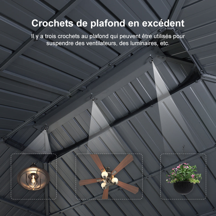 PURPLE LEAF Tonnelle De Jardin Exterieur Tonnelle Aluminum Avec Moustiquaire Et Rideaux Pavillon De Jardin à Double Toit Acier Galvanisé, Gris