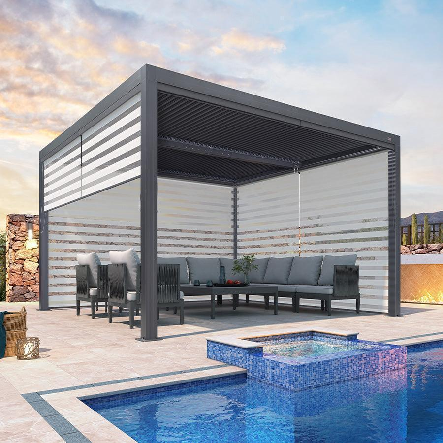PURPLE LEAF Pergola Bioclimatique Alunimium Toit à Lames Orientables Réglables Tonnelle de Jardin Autoportante avec Stores Enrouleurs Pavillon de Jardin Hardtop Imperméable Abri Terrasse Anthracite