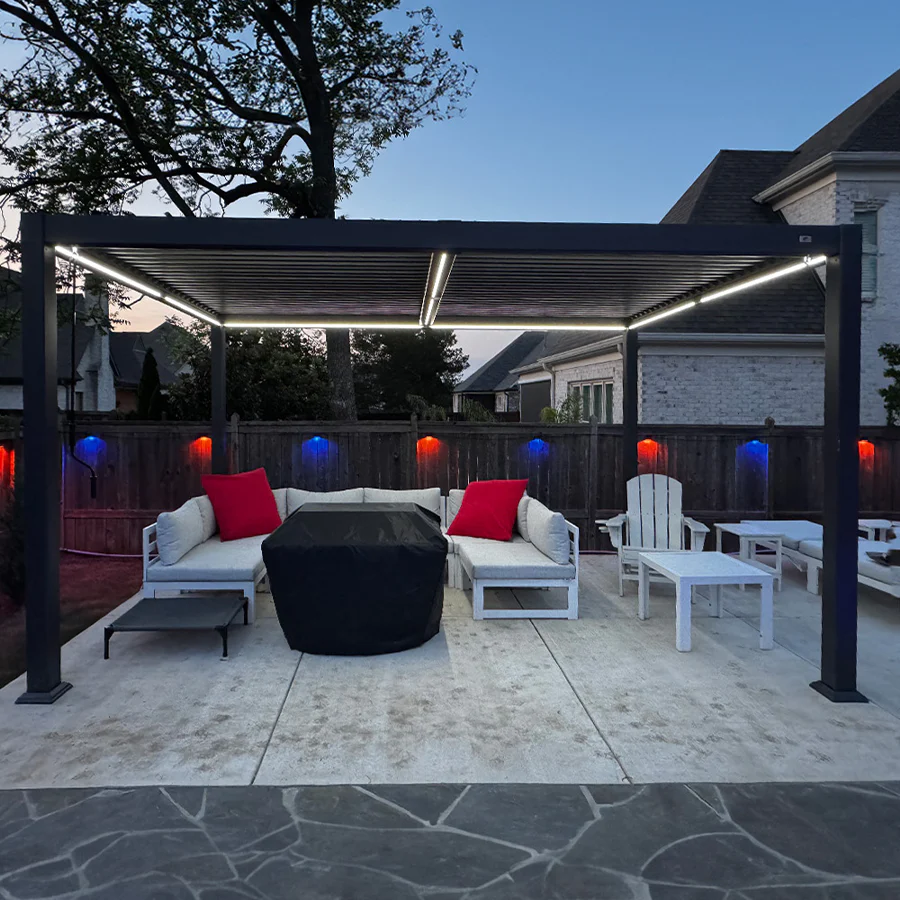 PURPLE LEAF Pergola Bioclimatique Toit à Lames avec Bande Lumineuse LED pour Terrasse Jardin, Anthracite