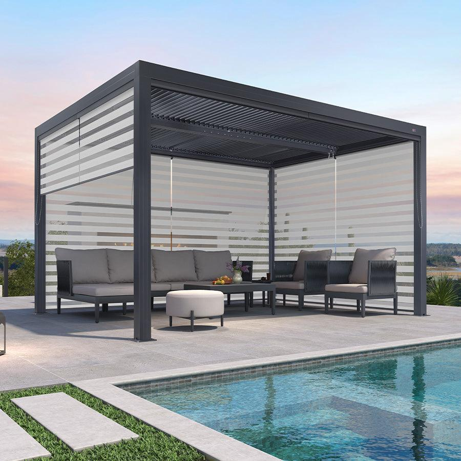 PURPLE LEAF Pergola Bioclimatique Alunimium Toit à Lames Orientables Réglables Tonnelle de Jardin Autoportante avec Stores Enrouleurs Pavillon de Jardin Hardtop Imperméable Abri Terrasse Anthracite