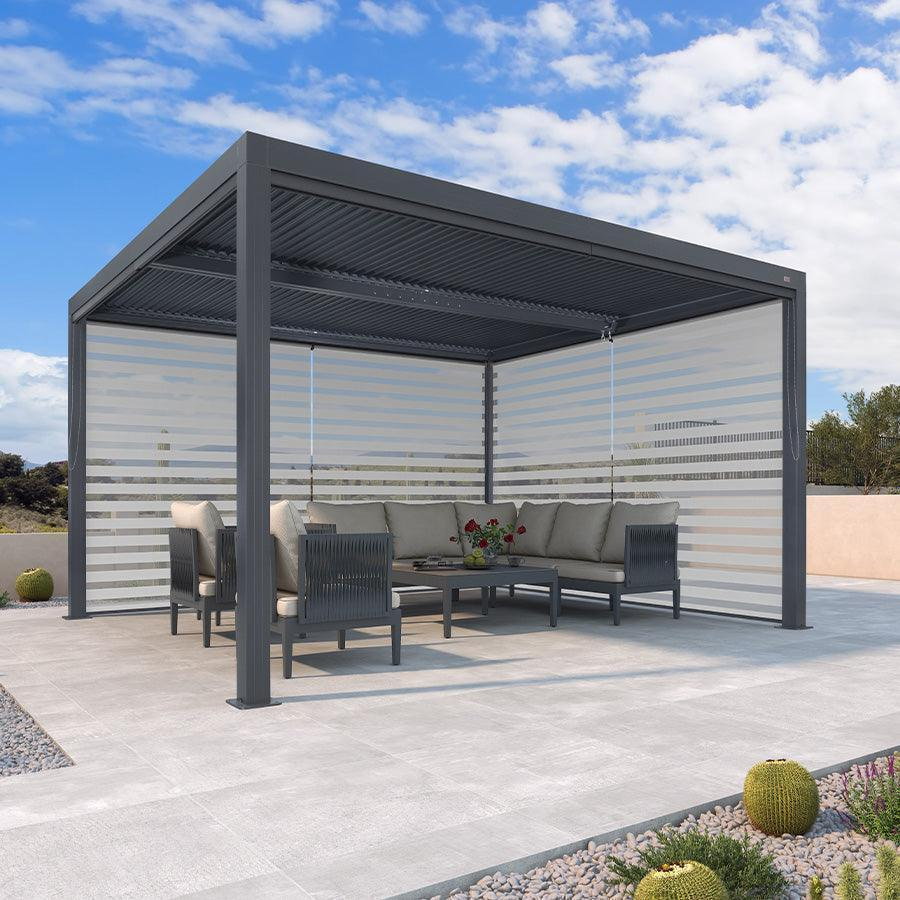PURPLE LEAF Pergola Bioclimatique Alunimium Toit à Lames Orientables Réglables Tonnelle de Jardin Autoportante avec Stores Enrouleurs Pavillon de Jardin Hardtop Imperméable Abri Terrasse Anthracite