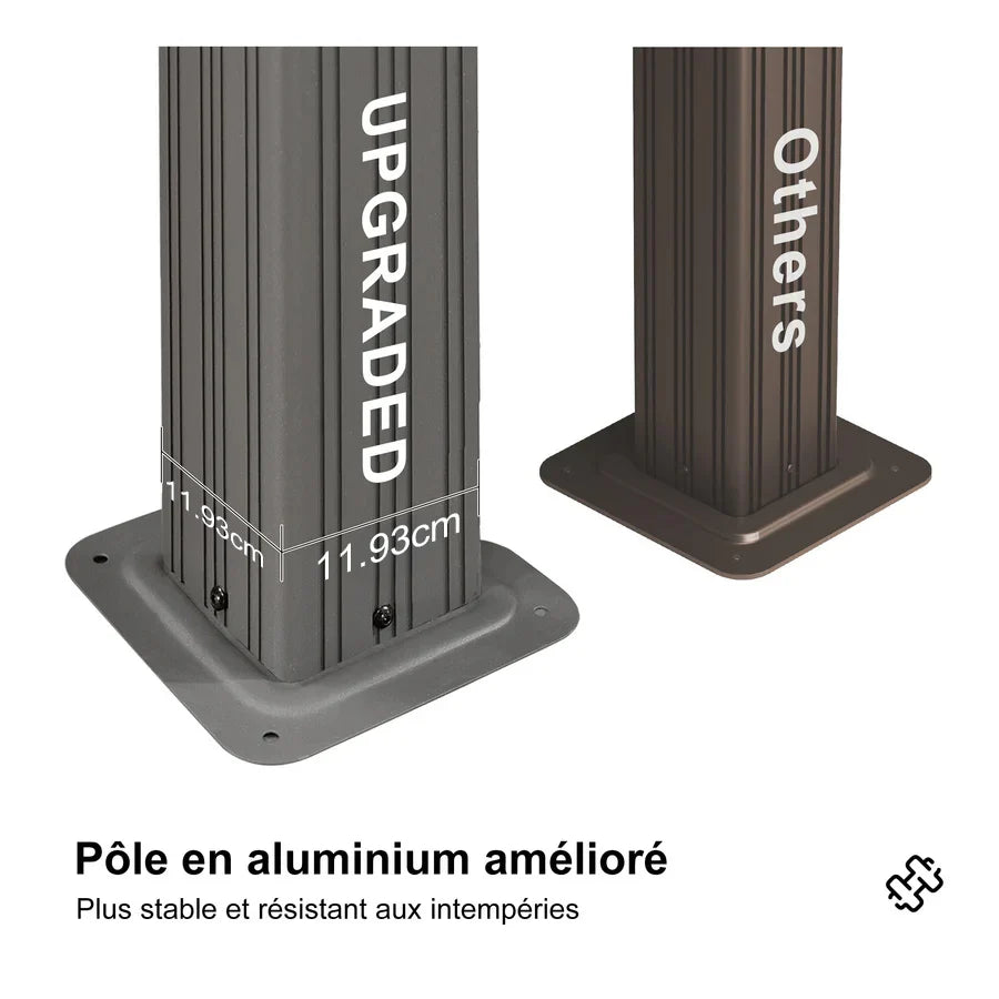 PURPLE LEAF Tonnelle de Terrasse et de Jardin, Toit Rigide en Acier Galvanisé, Conception de Gouttière avec Guirlandes Lumineuses Transparentes, Gris Clair