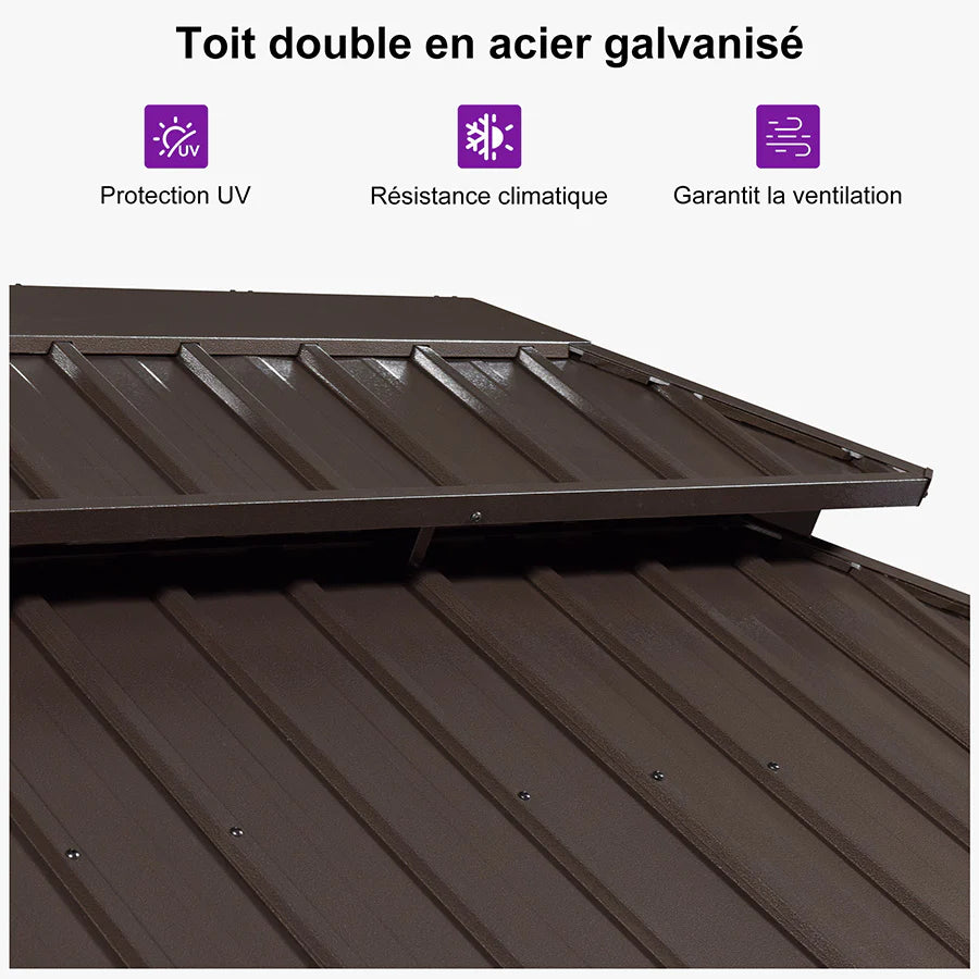 PURPLE LEAF Tonnelle De Jardin Tonnelle Aluminum avec Toit Double en Acier Galvanisé Guirlandes de Lumières Blanc Cassé-Économique Bronze