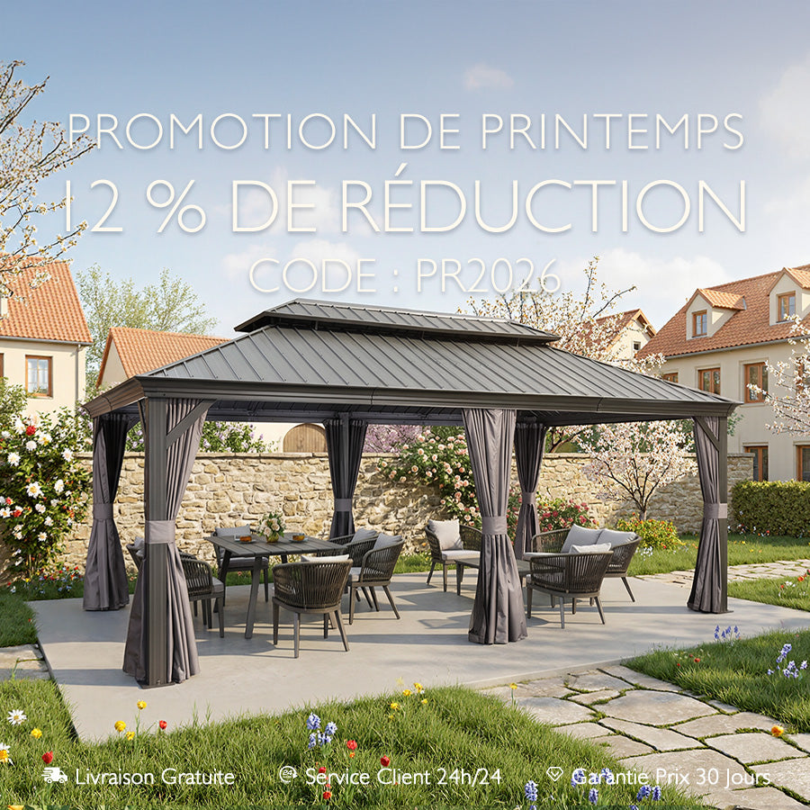 PURPLE LEAF Pergola Aluminium Tissu Teint en Fil Pergola pour Terrasse Exterieur, Toit Coulissante, Pavillon De Jardin