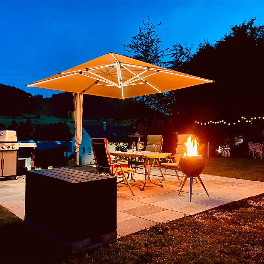 PURPLE LEAF Parasol Déporté avec LED Solaire de Jardin à Double Toit Carré avec socle