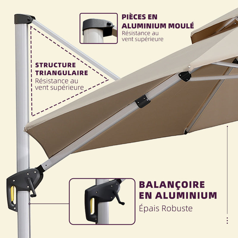 PURPLE LEAF Parasol de jardin extérieur rond avec LED, avec manivelle, inclinable, avec socle