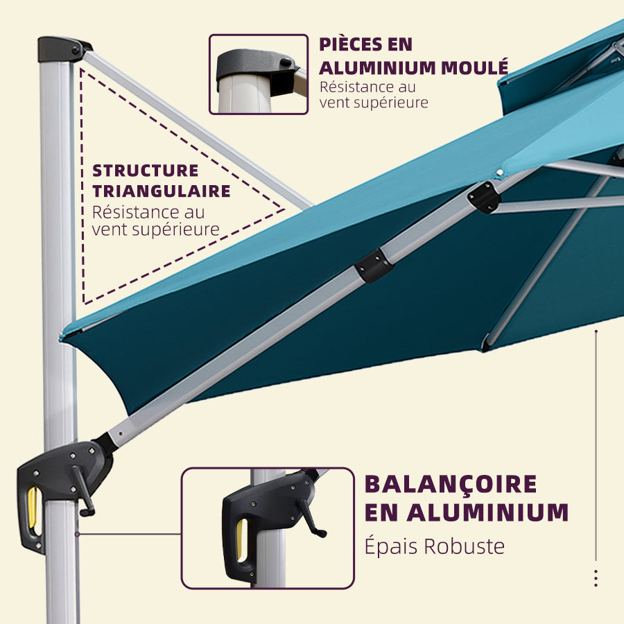 PURPLE LEAF Parasol De Jardin Extérieur Rond avec LED, Parasol Déporté avec Manivelle, Parasol Excentré Inclinable