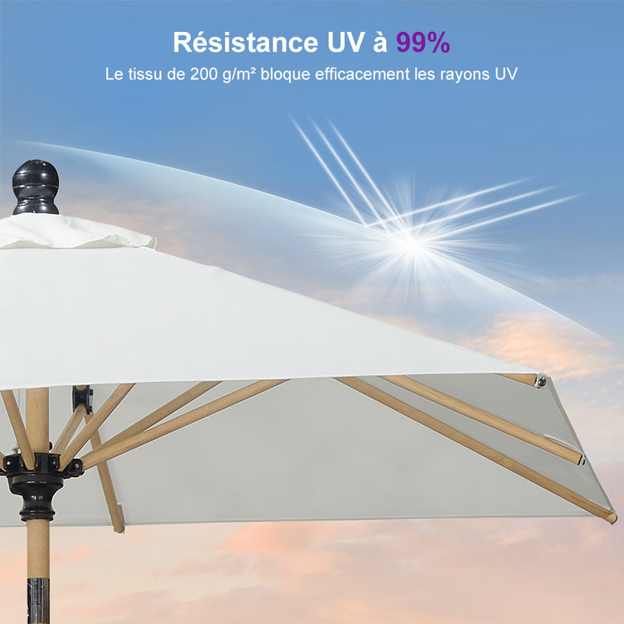 PURPLE LEAF Parasol Droit Inclinable de Marché d'Extérieur en Aluminium avec Effet Bois Pour Table de Jardin Carré Rectangle Rond