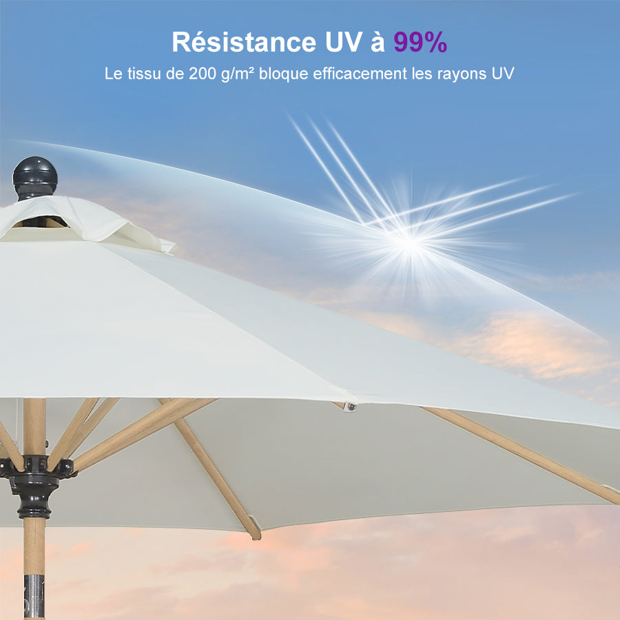 PURPLE LEAF Parasol Droit Inclinable de Marché d'Extérieur en Aluminium avec Effet Bois Pour Table de Jardin Carré Rectangle Rond