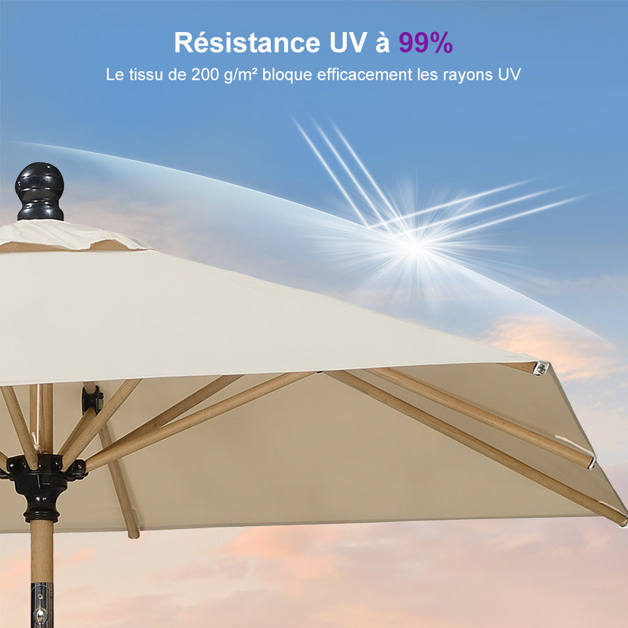PURPLE LEAF Parasol Droit Inclinable de Marché d'Extérieur en Aluminium avec Effet Bois Pour Table de Jardin Carré Rectangle Rond