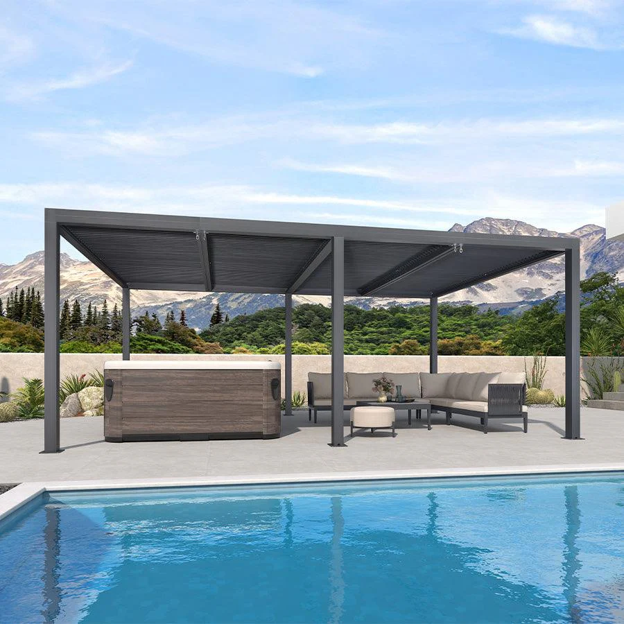PURPLE LEAF Pergola Bioclimatique Pergola Aluminium Lames Orientables Tonnelle de Jardin Imperméable pour Terrasse Extérieur Carport, Gris