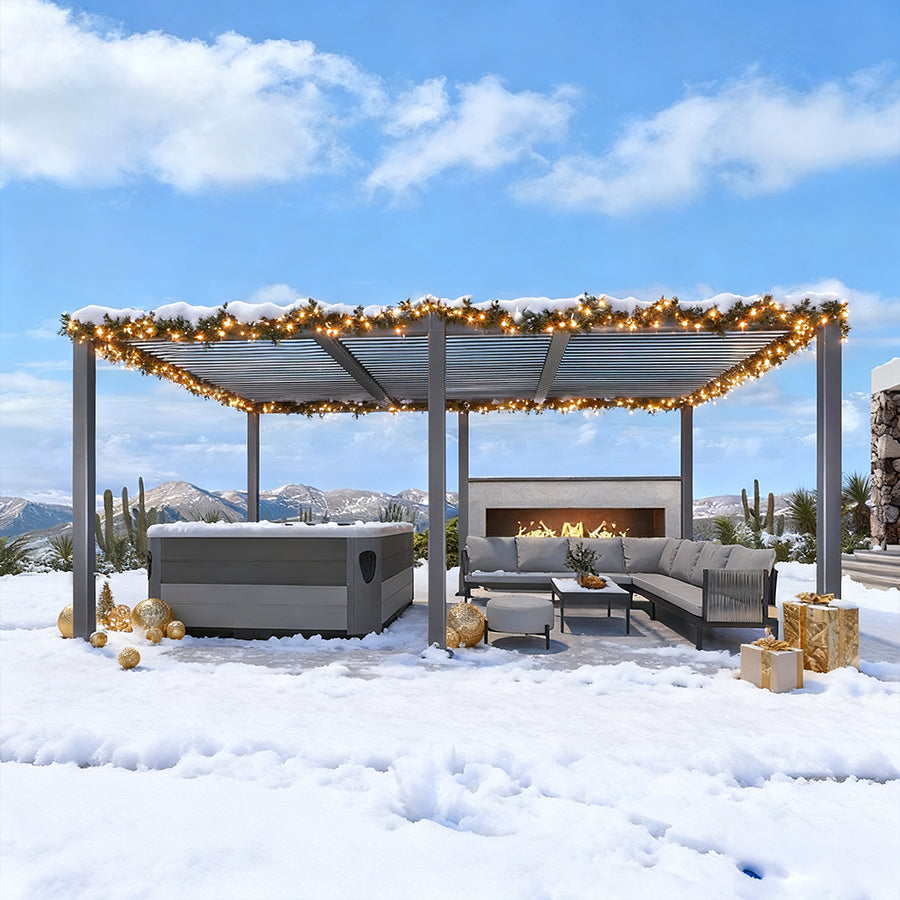 PURPLE LEAF Pergola Bioclimatique d'extérieur en aluminium à toit réglable pour terrasse et jardin grise