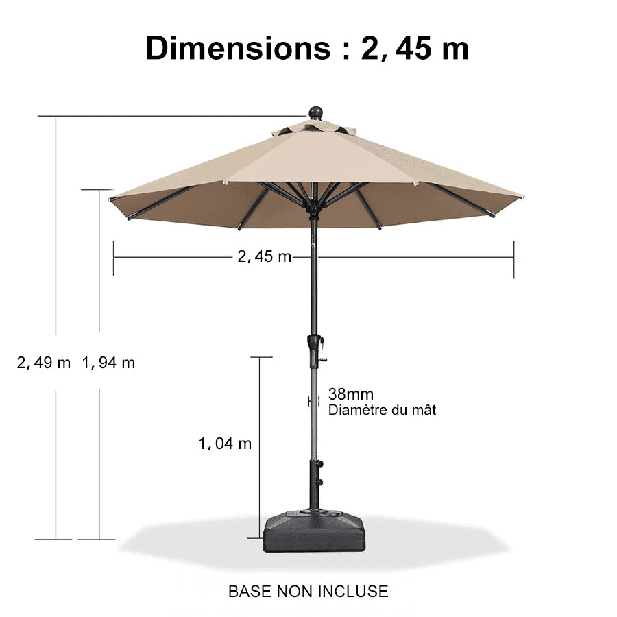PURPLE LEAF Parasol inclinable en aluminium à mât droit, Carré, Rectangulaire et Rond, Avec Socle