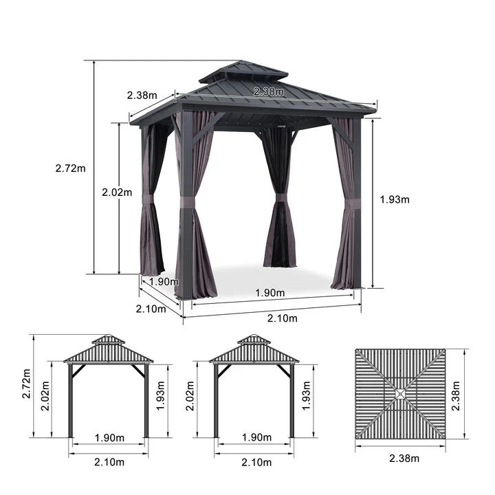 PURPLE LEAF Tonnelle Rigide Gris Modèle Léger Toit Double Robuste Acier Galvanisé Pergola Aluminium Avec Guirlandes Lumineuses Lait